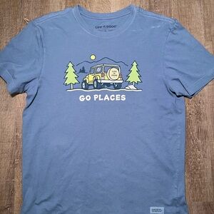 Life is Good Men’s Small T-shirt Crusher Jeep “Go Places” Outdoors Tee Blue